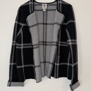 Rain + Rose Black and Grey Plaid Cardigan